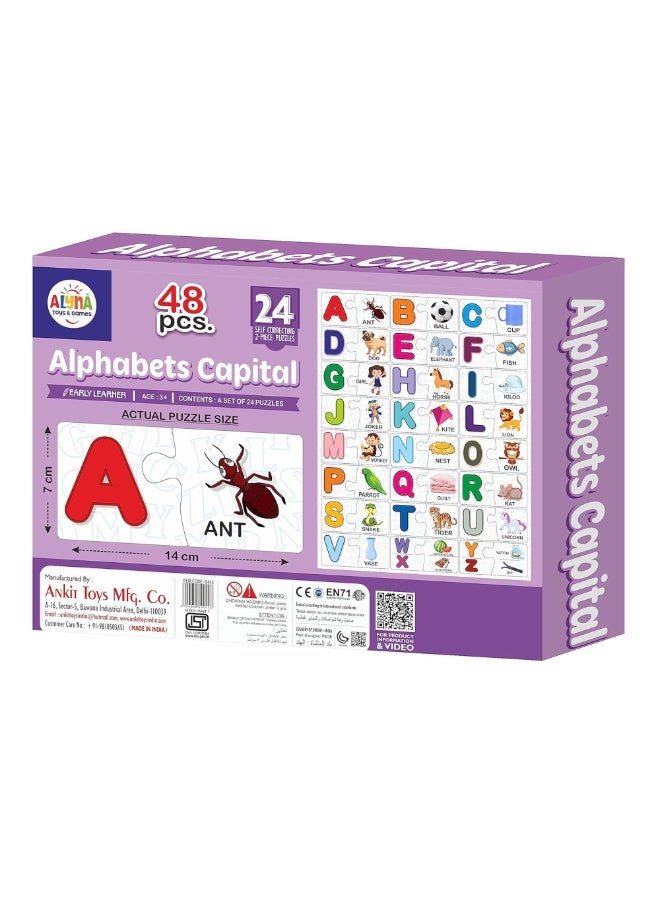 48-Piece Capital Alphabets Educational Puzzle for Kids 3+ – 24 Self-Correcting 2-Piece Letter Matching Puzzles – Early Literacy Game with Everyday Object Association for Preschool & Cognitive Development - Image 2